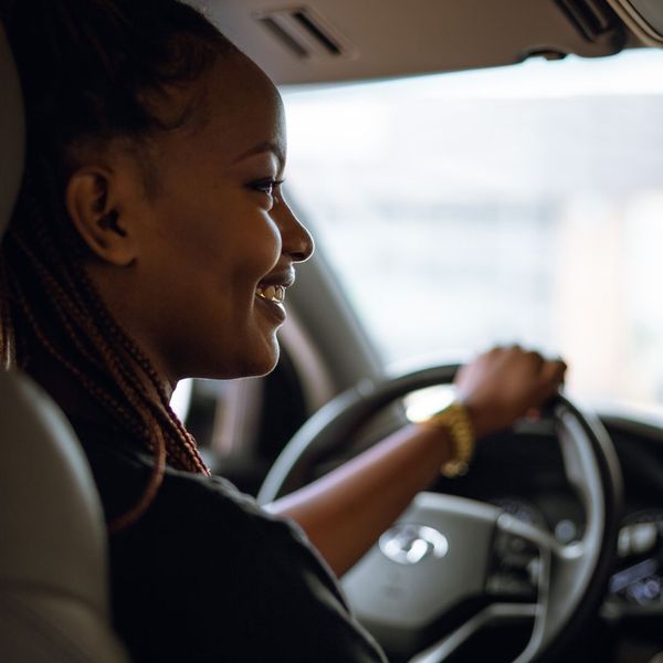 woman driving car