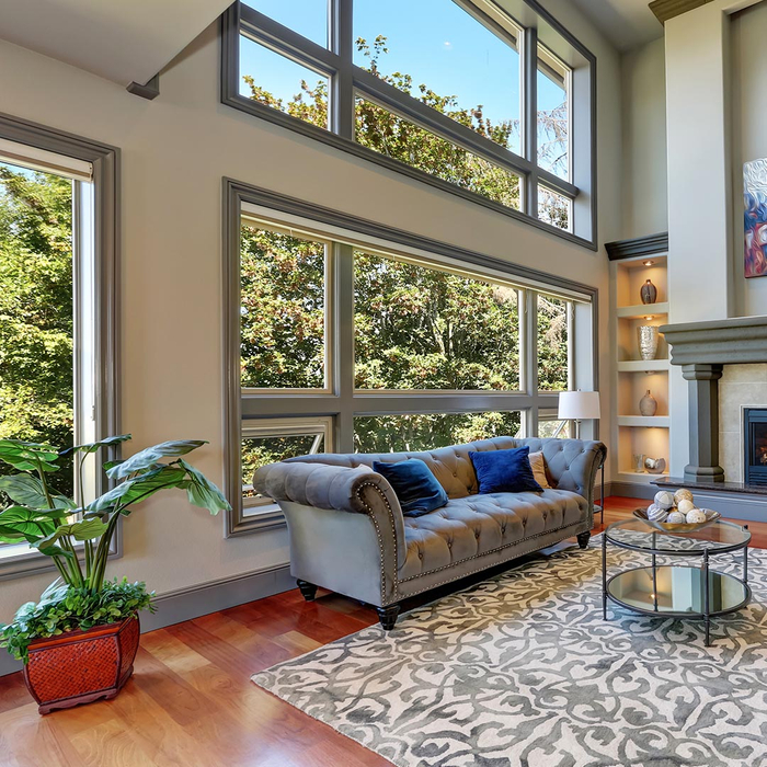 Living room with large windows