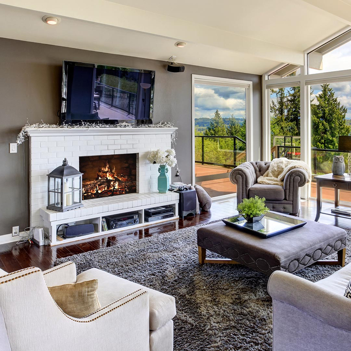 Cozy living room with a fireplace