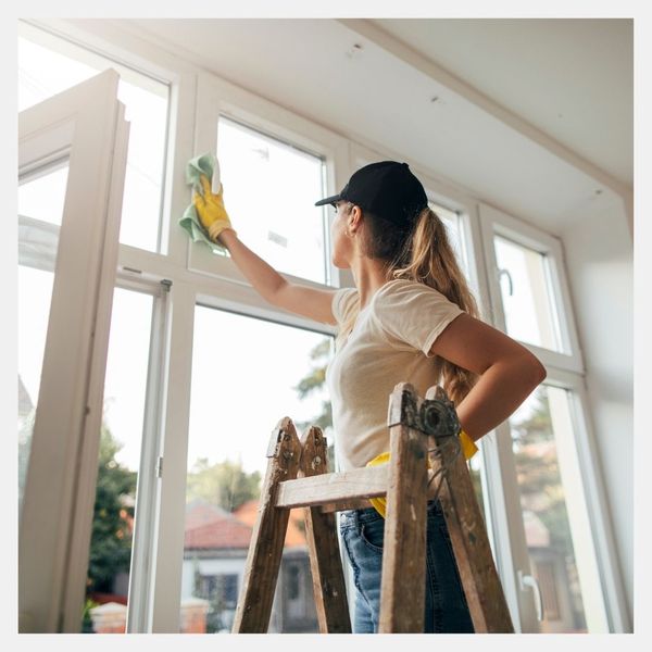 woman cleaning windows