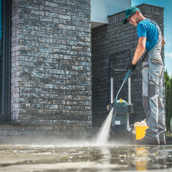 cleaning exterior sidewalk area 