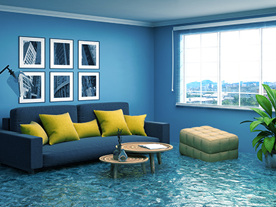 Living room furniture with flood water