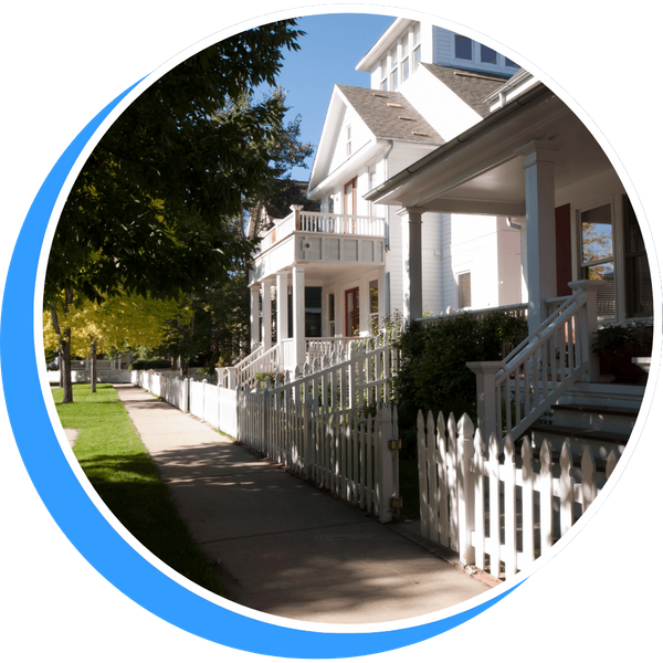 view down street of homes in neighborhood