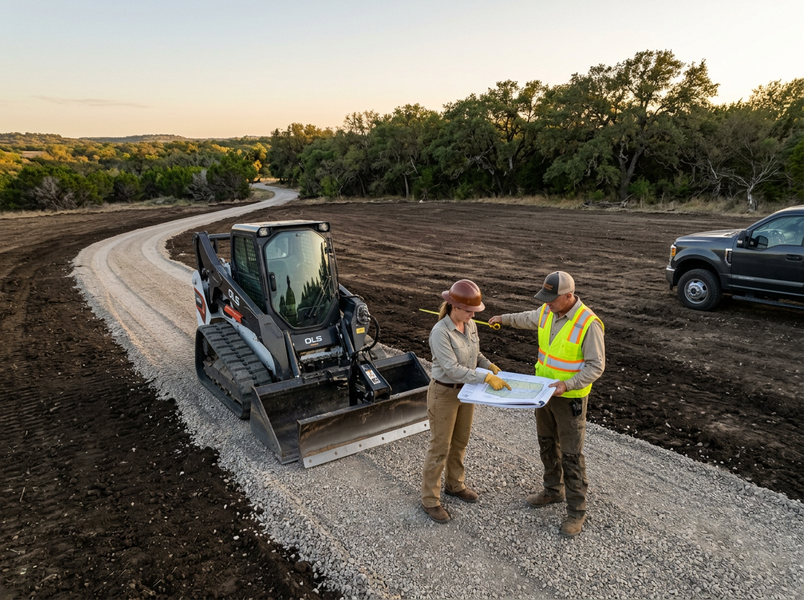 Construction site meeting with compact track loader