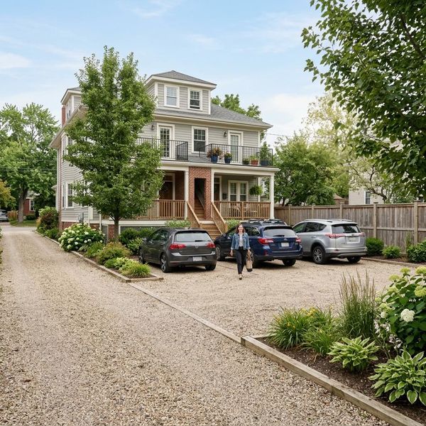 gravel parking lot outside home