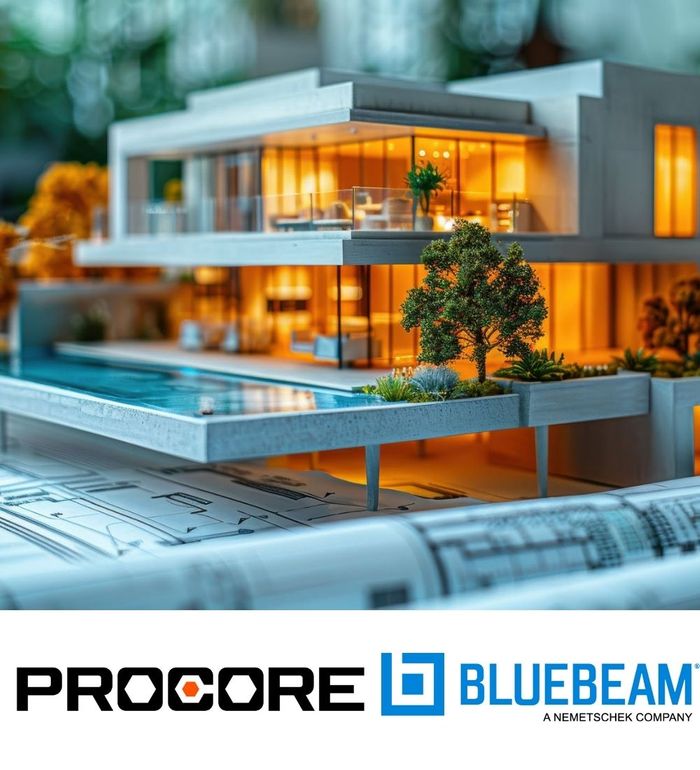 Architectural model of a modern home with detailed blueprints, representing BKG Construction Group’s technology-driven approach using Procore and Bluebeam to deliver precision, efficiency, and on-time project completion.