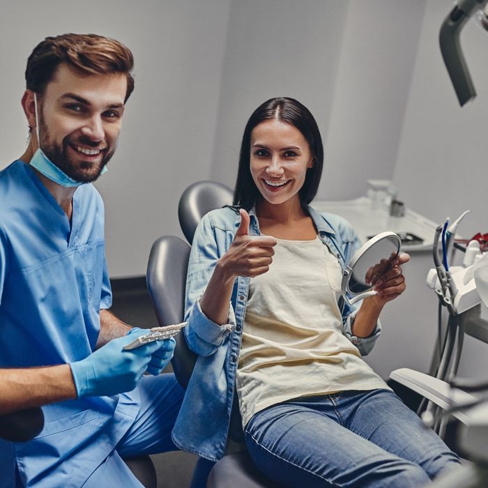 woman smiling at dentist