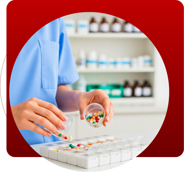 Nurse putting pills in a medication planner