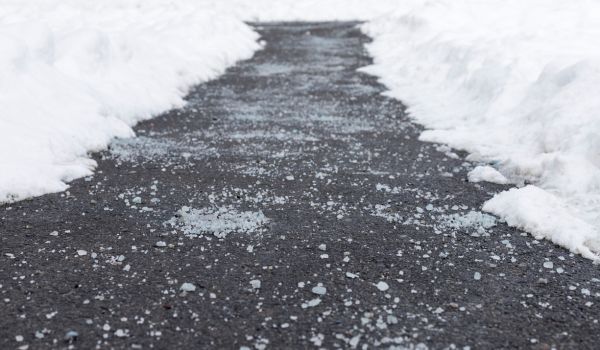 Ice melt salt on pathway