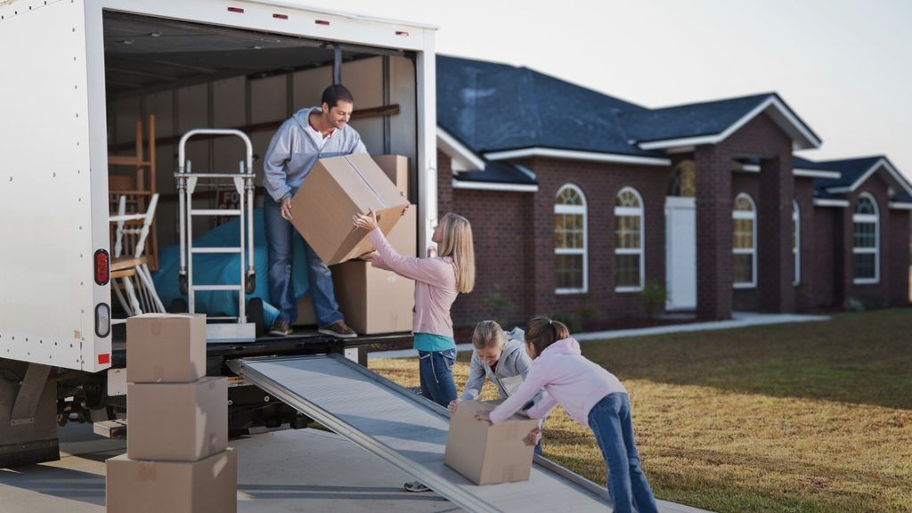 happy military family moving