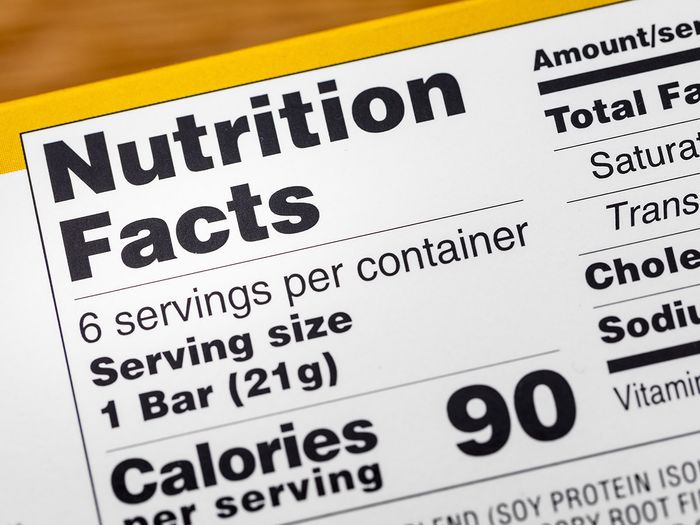 Closeup of nutrition facts showing serving size