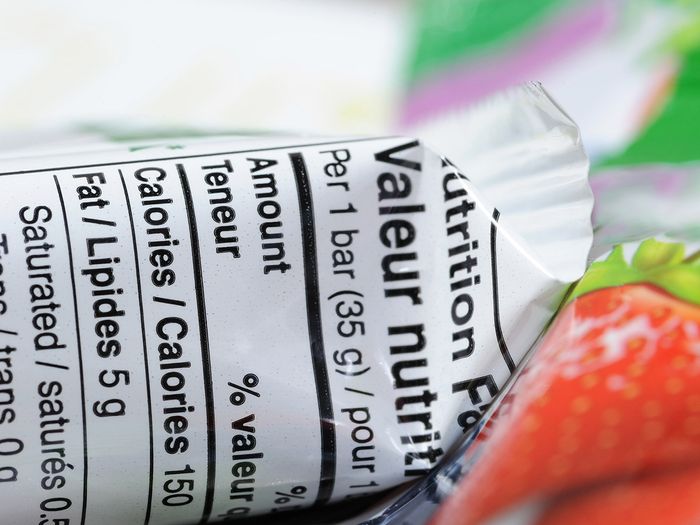 Closeup of nutrition facts on opened food package