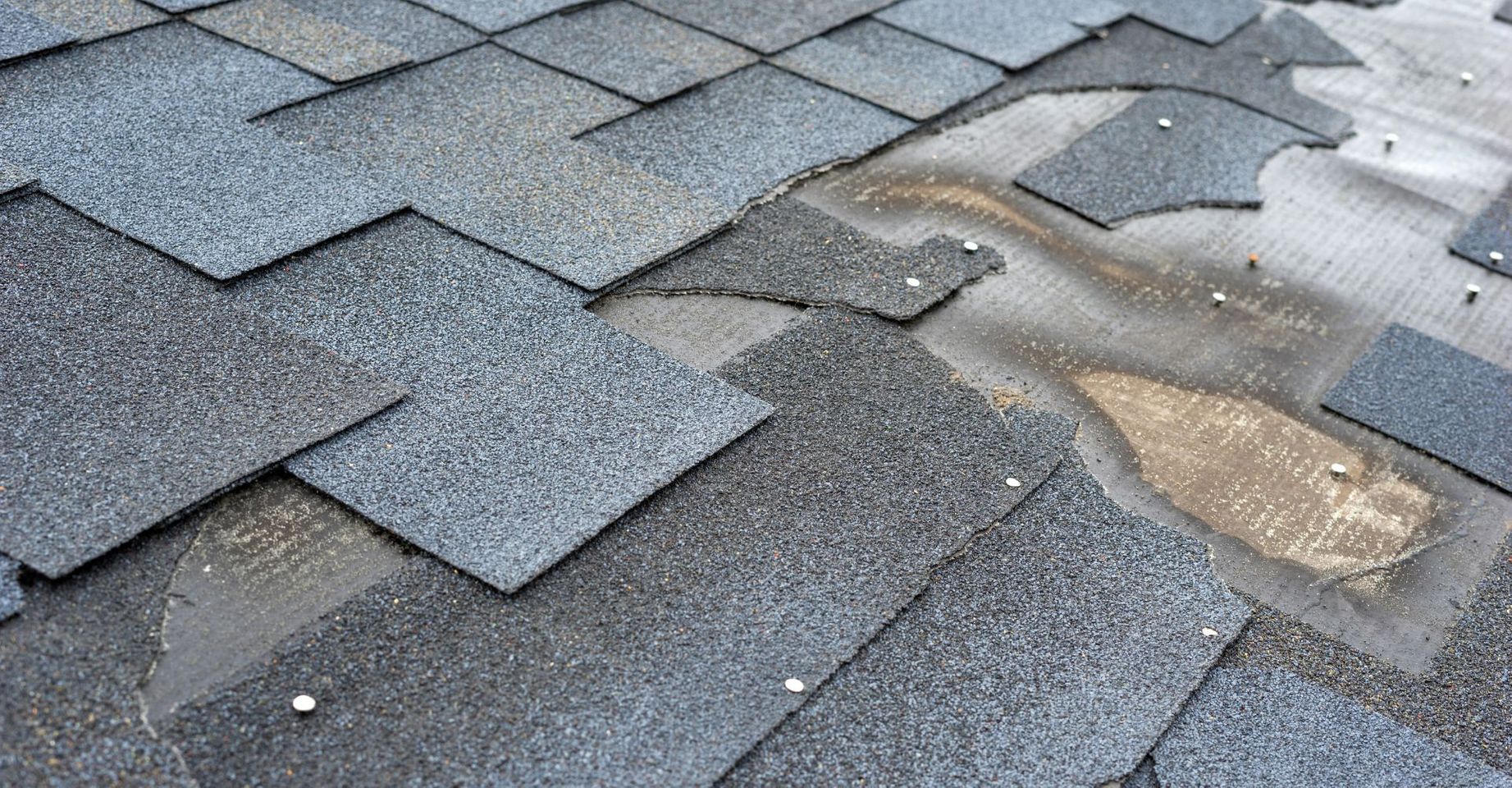 Roof with missing and damaged shingles