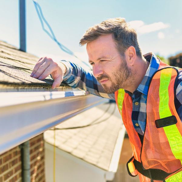 Man inspects roof