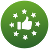 icon of thumb pointed up with stars