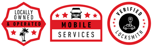 Trust badges: Locally Owned & Operated; Mobile Services;  Verified Locksmith
