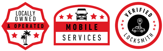 Trust badges: Locally Owned & Operated; Mobile Services;  Verified Locksmith