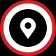 White location pin icon in a red circular frame