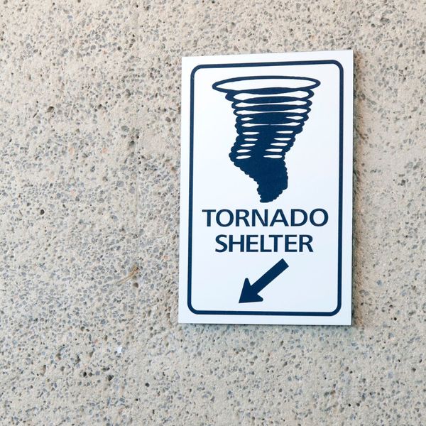 sign that says "tornado shelter."