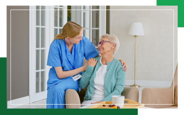 image of a senior and a healthcare worker