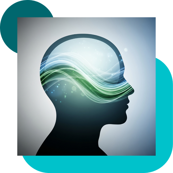 visual of a head with light particles flowing through it