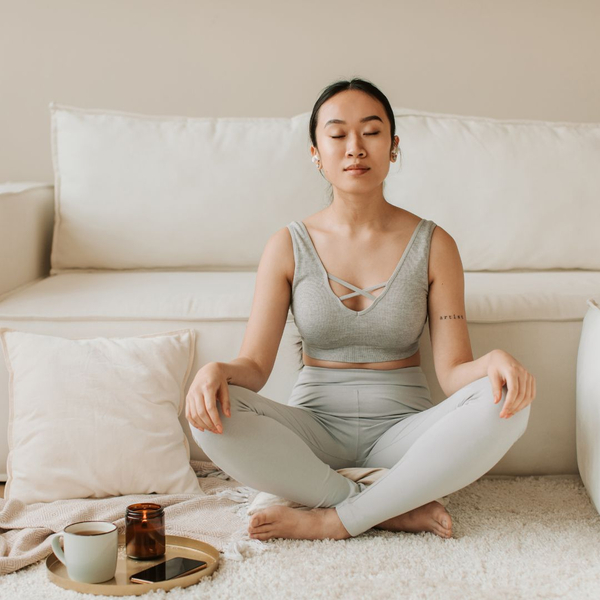 happy woman meditating