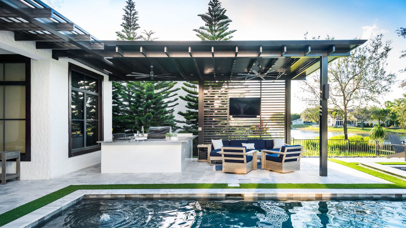 patio cover on house with pool