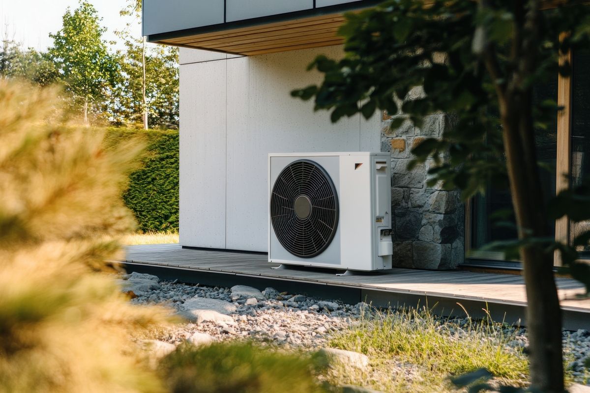 Outdoor air-source heat pump unit installed at a South Florida home