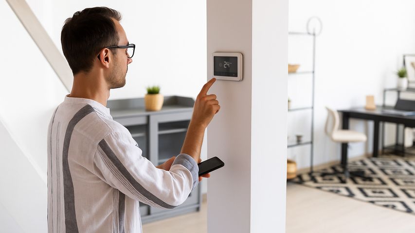 Man Adjusting Smart Thermostat to Improve Indoor Air Quality