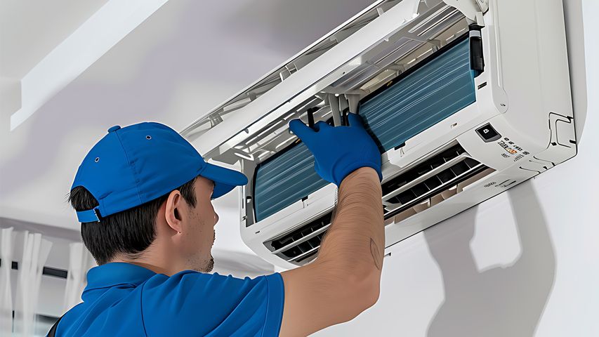 Installation of Air Conditioning System – Technician Installing New Air Conditioning Unit