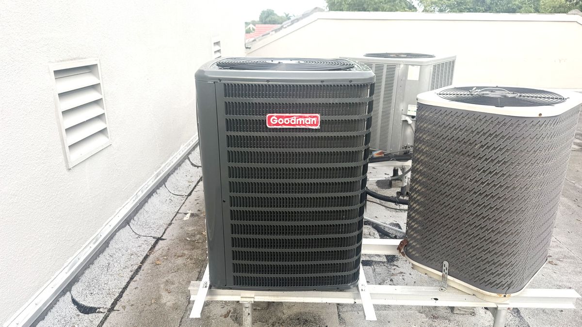 Professional air conditioner installation with new Goodman AC unit
