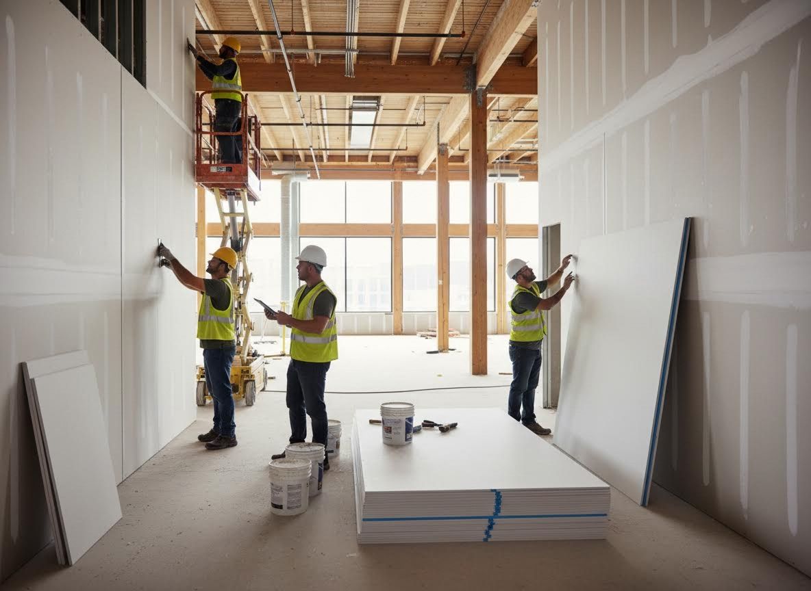 Construction Workers Installing Drywall