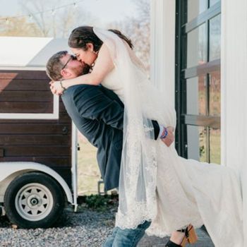 just married couple kissing