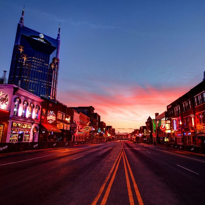 downtown Nashville at sunset 