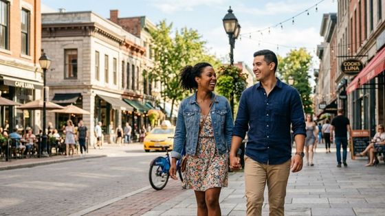 couple walking down street 