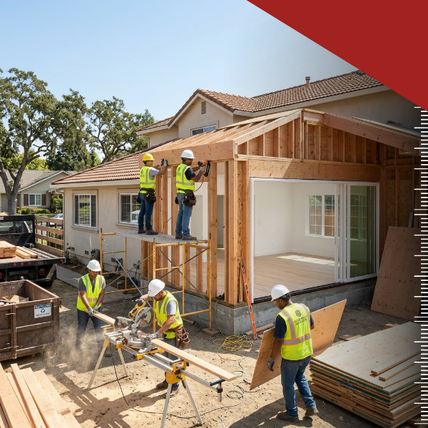 Contractors building an addition on a San Jose home.