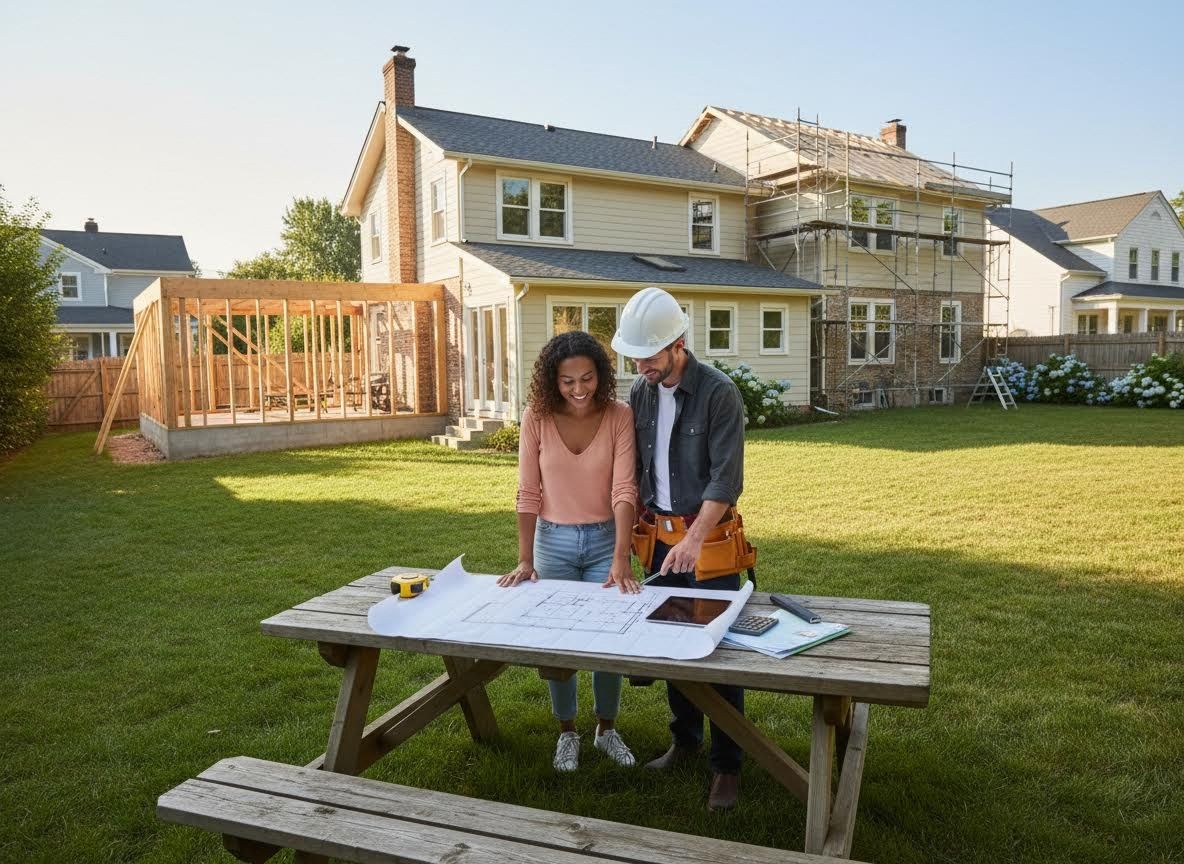 Homeowner and Builder Reviewing Blueprints