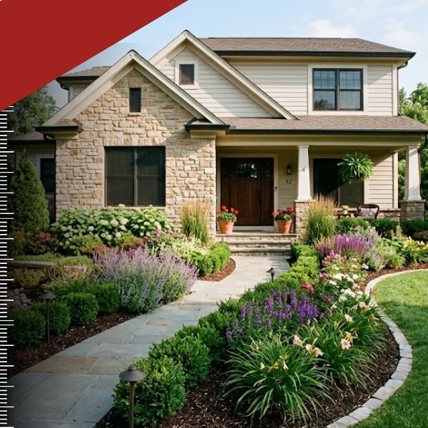 home with custom landscaping