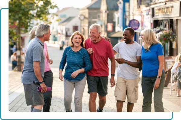 group of mature adults having a fun day out