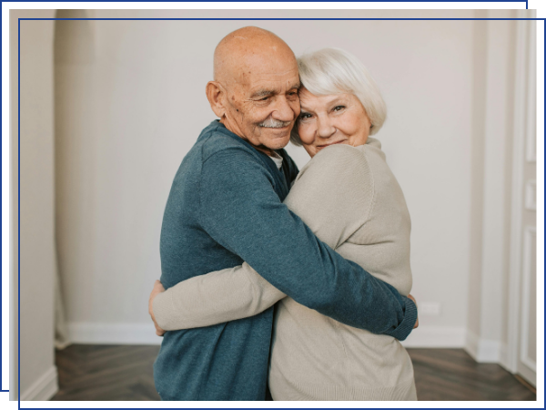 senior couple hugging. 