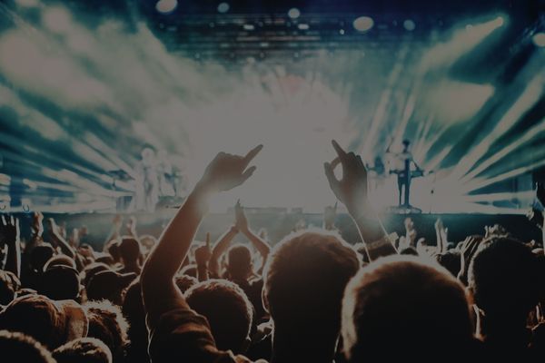 crowd of people enjoying music concert with  light background 