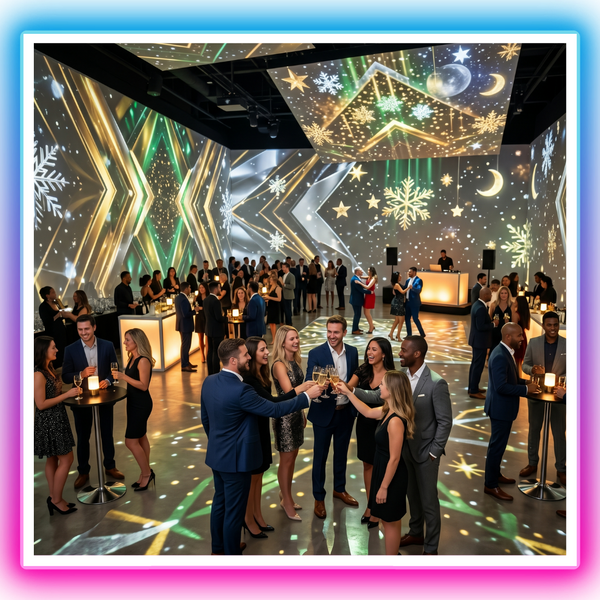 Company holiday party inside immersive event venue