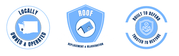 Trust Badges: Locally Owned & Operated, Roof Replacement & Rejuvenation, Built to Defend - Trusted To Restore