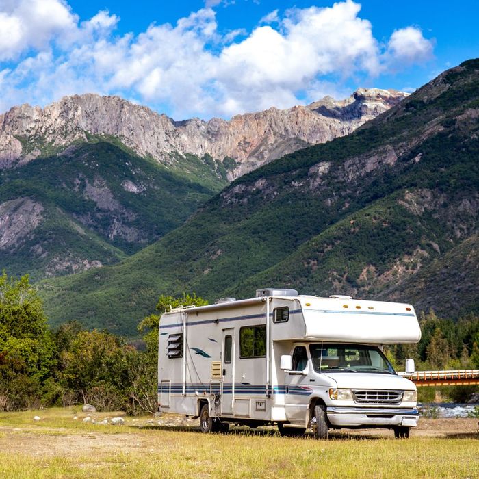 RV parked in field