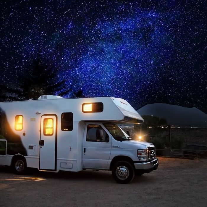 RV at campsite at night