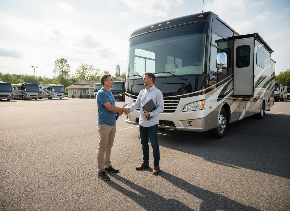 Men Shaking Hands at an RV Dealership