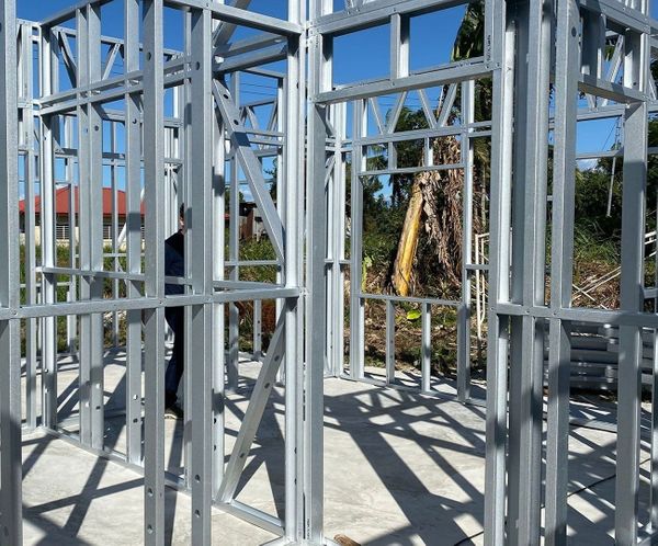 Steel stud framing for a new residential or commercial building under construction