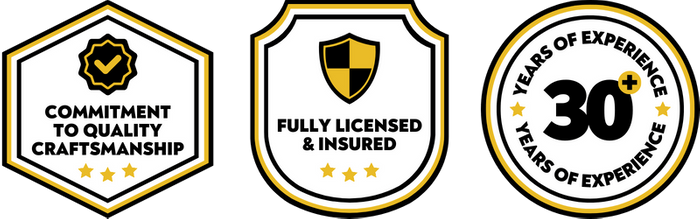 hree trust badges: commitment to quality craftsmanship, fully licensed and insured, and over 30 years of experience