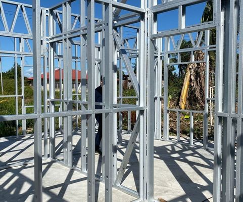 Steel stud framing for a new building under construction