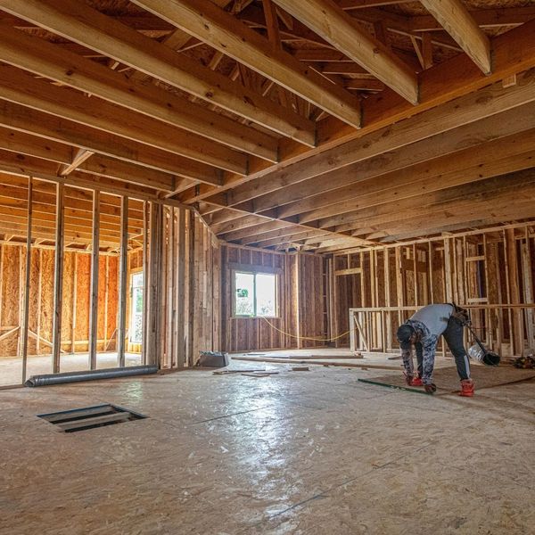 interior of fully framed home